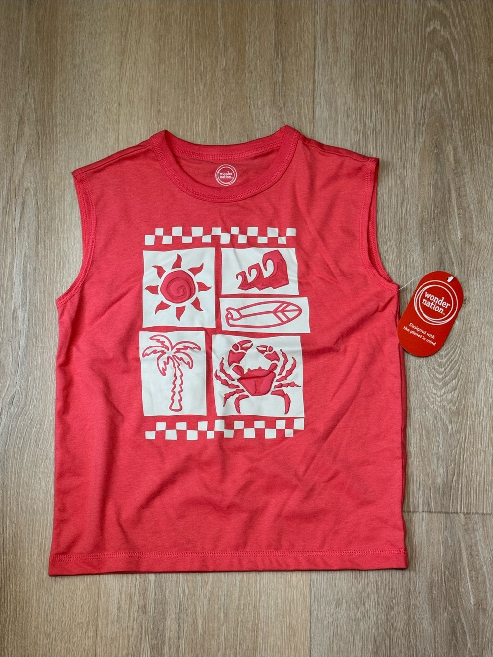 wonder nation Coral Red Sleeveless Graphic Tank Top